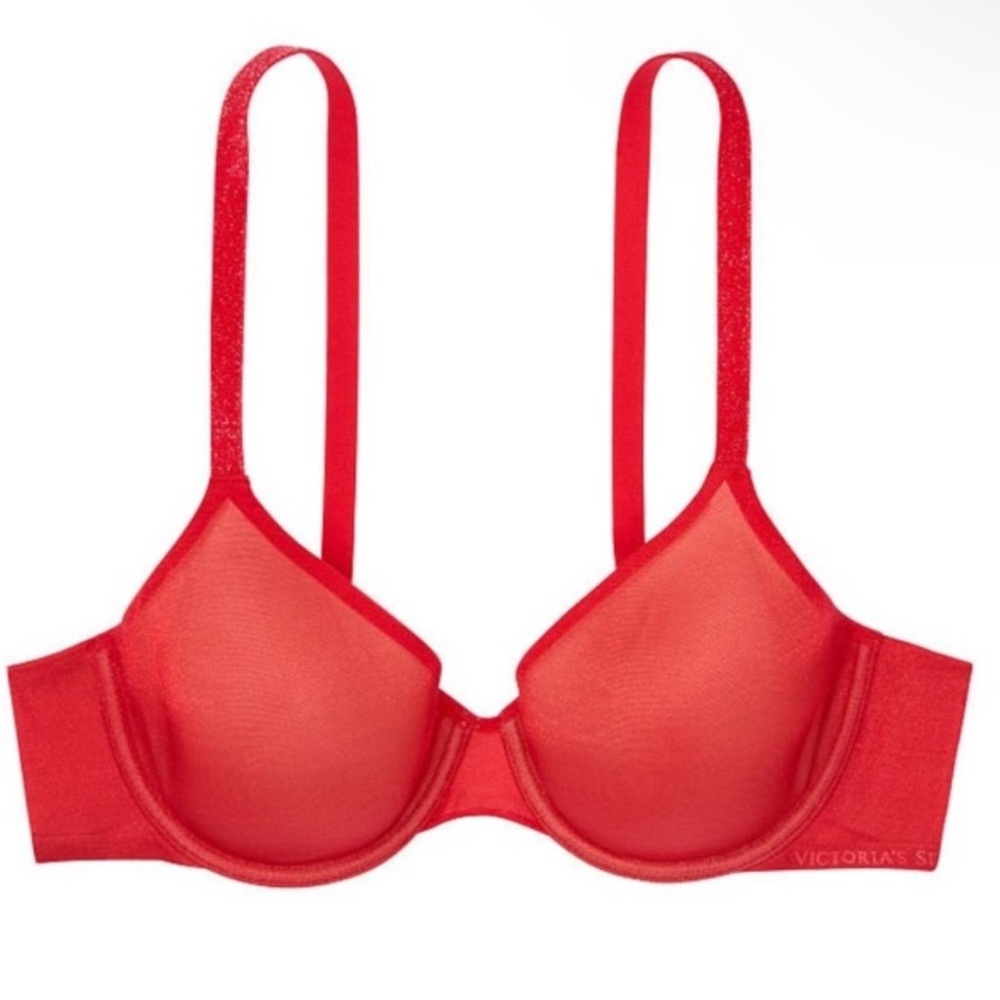 NWT Victoria's Secret Angelight Perfect Coverage Lightly Lined Bra Red Sparkly